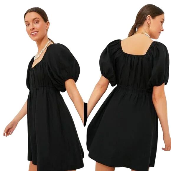 New Tuckernuck Pomander Place Womens 2XL Black Puff Sleeve Ares Mini Dress Linen - Picture 2 of 13